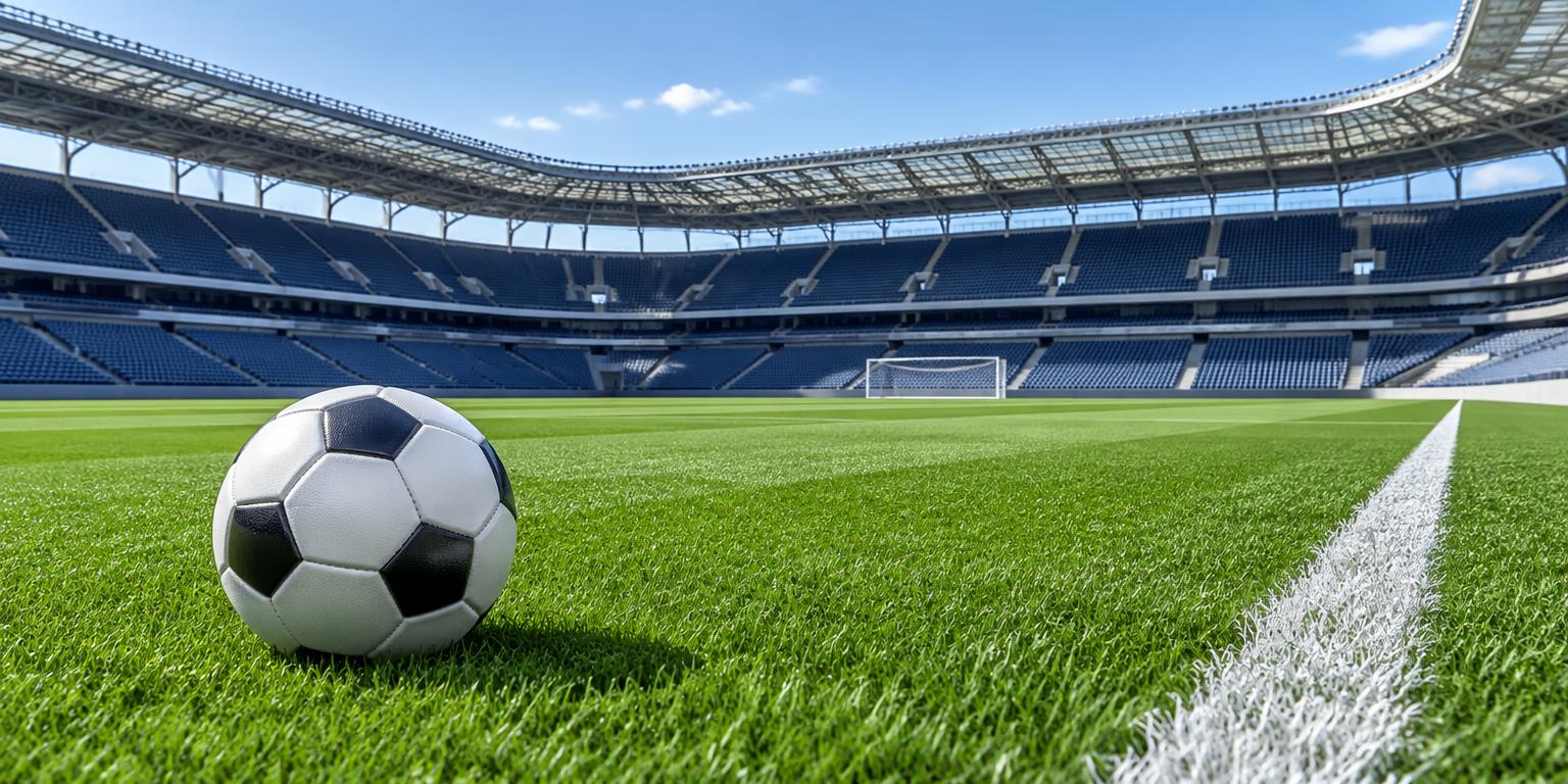 Fotball på gress ved sidelinjen på et stadion – illustrasjonsbilde